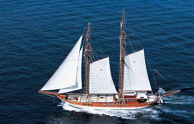 Nigel James Yacht Charter traditional crewed Caique motor sailer Matina in Greece