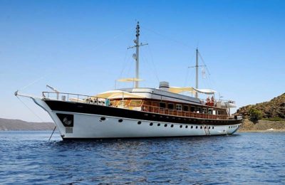 Nigel James Yacht Charter classic crewed motor yacht Halis Temel in the eastern Med